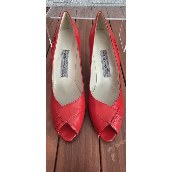 Vintage *Never Worn* Evan Picone Red Leather Heels Peep Toe Pumps Sz 8 N Pin Up - Picture 3 of 7